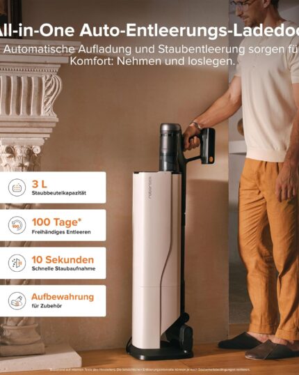 roborock H60 Hub Ultra Akku Staubsauger mit Absaugstation, 210AW kraftvolle Saugleistung, 90 Min. maximale Laufzeit, Staubsauger kabellos, Anti-Tangle Bürste für Teppiche, Hartböden, Tierhaare, Auto