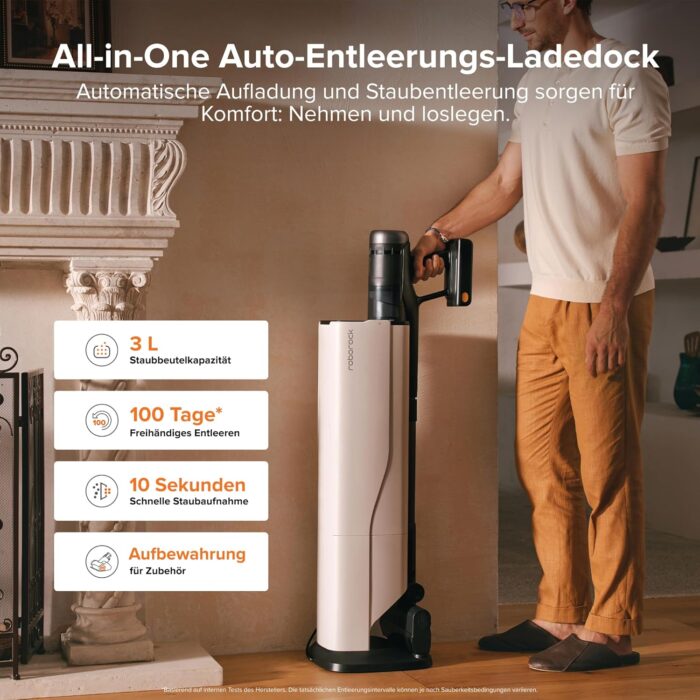 roborock H60 Hub Ultra Akku Staubsauger mit Absaugstation, 210AW kraftvolle Saugleistung, 90 Min. maximale Laufzeit, Staubsauger kabellos, Anti-Tangle Bürste für Teppiche, Hartböden, Tierhaare, Auto