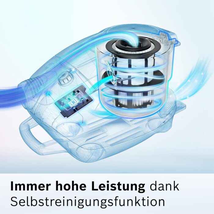 Bosch Staubsauger beutellos ProSilence Serie 8 BGS7MS64, Bodenstaubsauger, leise, Hygiene-Filter, Bodendüse für Parkett, Teppich, Fliesen, Starke Saugleistung, langes Kabel, 800 W, schwarz