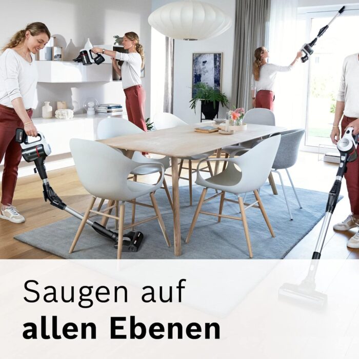 Bosch Akku-Staubsauger Unlimited 7 BSS715CARP, kabellos, Knickrohr, Hygiene-Filter, 10 Jahre Motorgarantie, 5.0 Ah Akku, Schnellladegerät, XXL-Polsterdüse, Turbostufe, Made in Germany, weiß