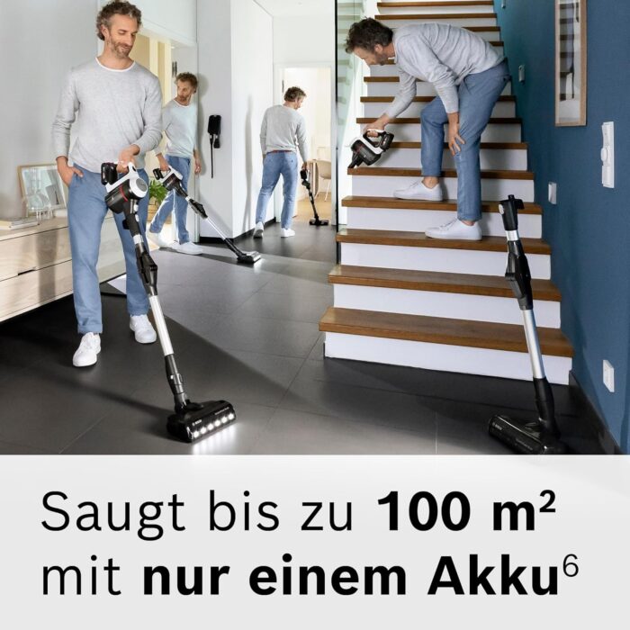 Bosch Akku-Staubsauger Unlimited 7 BKS711MTB, kabelloser Handstaubsauger, beutellos, Wechselakku, Knickrohr, Hygiene-Filter, 10 Jahre Motorgarantie, Mini-Turbo-Düse, LED-Beleuchtung, Turbostufe, weiß